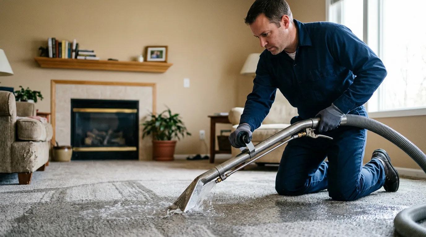 Water damage restoration technician working near Barneveld, WI